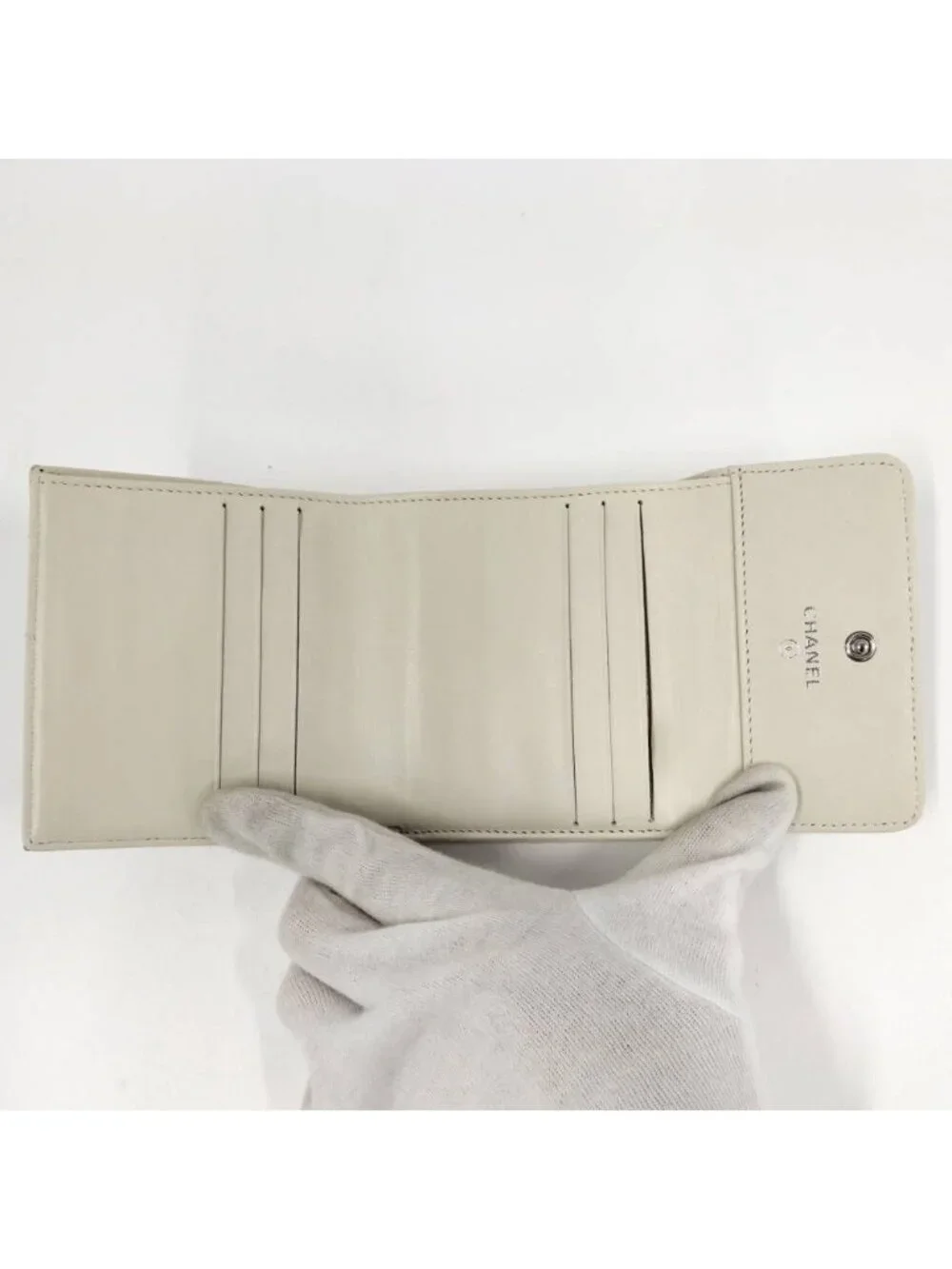 Chanel Chez Blanc Stitch Trifold Wallet Leather Ivory